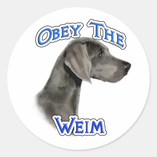 Redondo Obedeça ao adesivo do Weimaraner (Frente)