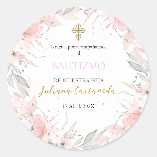 Redondo Obrigado cor-de-rosa com o seu adesivo (Frente)