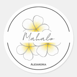 Redondo Obrigado Mahalo, seu adesivo de plumeria personali