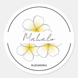 Redondo Obrigado Mahalo, seu adesivo de plumeria personali