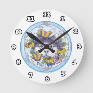 Redondo Ocultar relógio de gato