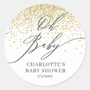 Redondo Oh Baby Dourado Glitter Favor Adesivo