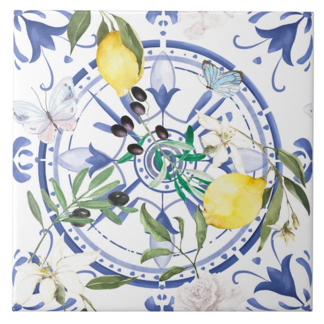 Redondo,ornamentado,azulejo espanhol,mediterrâneo, (Frente)