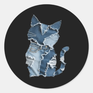 Redondo Padrão de Gato Fofo Remendo de Jeans Adesivo Amant