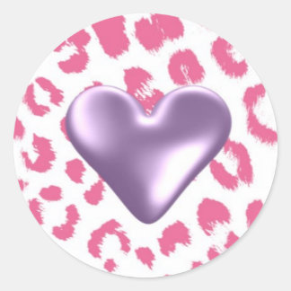 Redondo Padrão de leopardo rosa com adesivo de coração rox