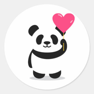 Redondo Panda bonita com adesivo de balão de coração