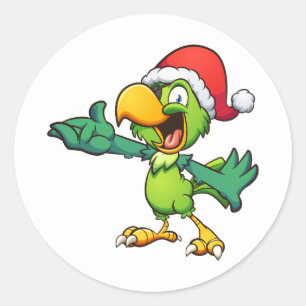 Redondo papagaio verde de natal com adesivo e papais noeis