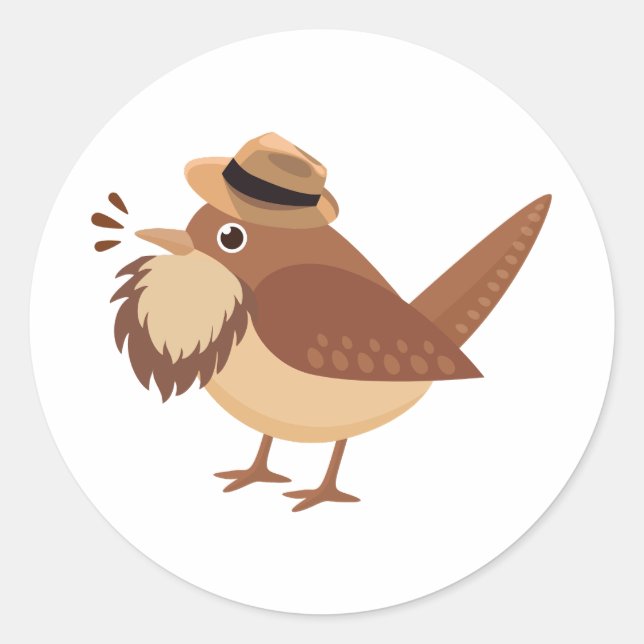 Redondo Pássaro de passarinho com adesivo de barba castanh (Frente)