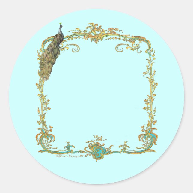 Redondo Peacock com o adesivo Frame Dourado "Save the Date (Frente)