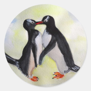 Redondo Penguin Kiss, adesivo de arte em aquarela