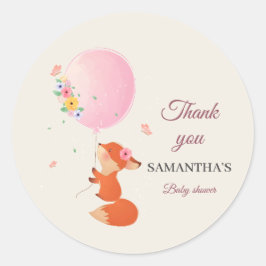 Redondo Pequena raposa fofa com adesivo de balão