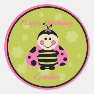 Redondo Pequeno Adesivo de Ladybug Rosa