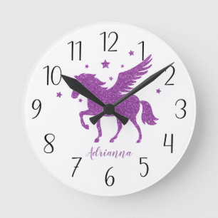 Redondo Personalize Seu Próprio Relógio Roxo Unicorn