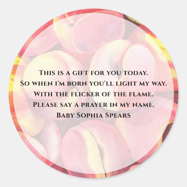 Redondo Pêssegos de aquarela - adesivo de velas de oração (Frente)