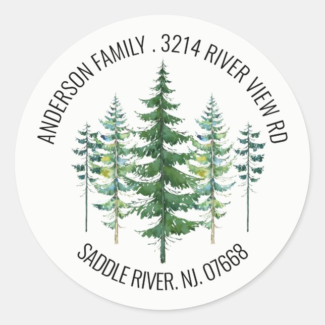 Redondo Pine Spruce Trees | Novo adesivo do rótulo do ende (Frente)