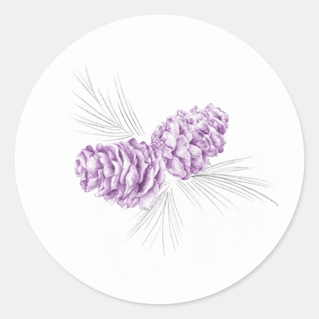 Redondo Pinho cones cinza púrpura adesivo casamento no inv (Frente)