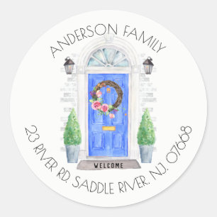 Redondo Porta Azul   Novo adesivo do rótulo do endereço 