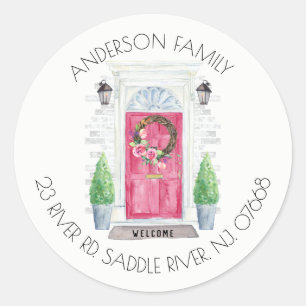 Redondo Porta vermelha   Novo adesivo do rótulo do endere