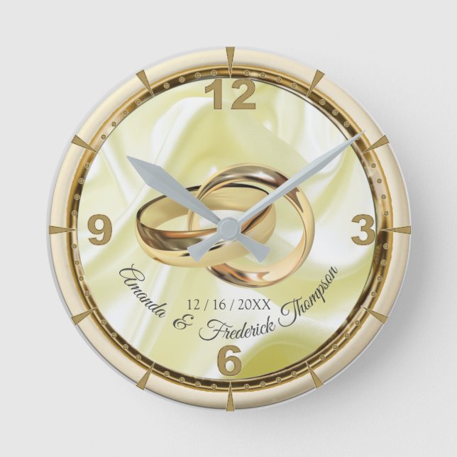 Redondo Preto Dourado no Relógio de Presente de Casamento  (Frente)