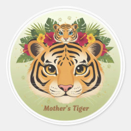 Redondo Primário: Adesivo de Mãe Tigre Fofa e Filhote - Ma