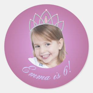 Redondo Princesa Rosa com Adesivo de Aniversário de Foto c