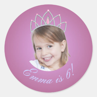 Redondo Princesa Rosa com Adesivo de Aniversário de Foto c