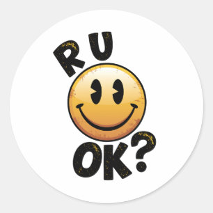 Redondo R U Ok Carinha Sorridente Vintage Adesivo de Saúde