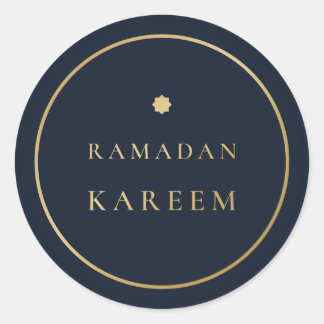 Redondo Ramadan Kareem Adesivo Azul Marinho Dourado Elegan