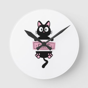 Redondo Relógio com design de gato de desenho animado 