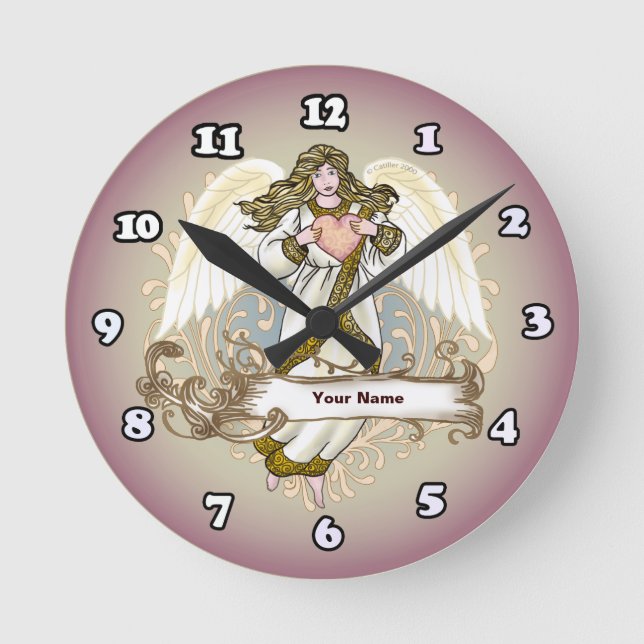 Redondo Relógio Coração de Anjo Dourado (Frente)