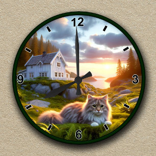 Redondo Relógio Customizável com um Gato da Floresta Norue