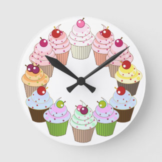 Redondo Relógio da cozinha dos cupcakes