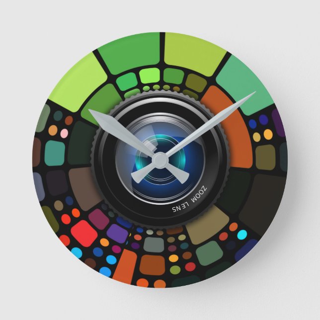 Redondo Relógio da parede da lente de zoom da câmera (Frente)