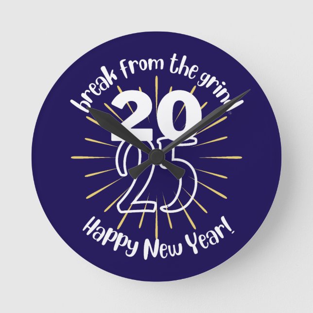Redondo Relógio de Ano Novo 2025 Feliz (Frente)