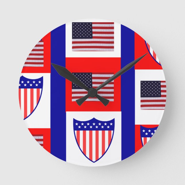 Redondo relógio de bandeira americano (Frente)
