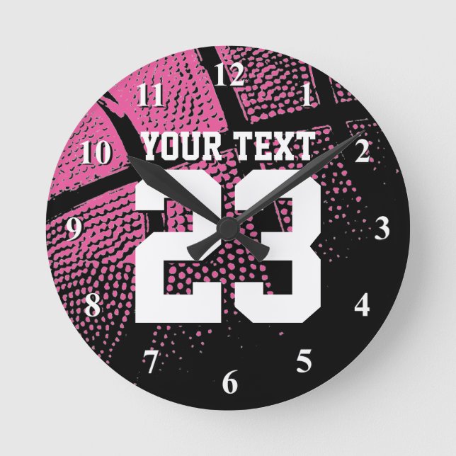 Redondo Relógio de basquete rosa com número de camiseta es (Frente)