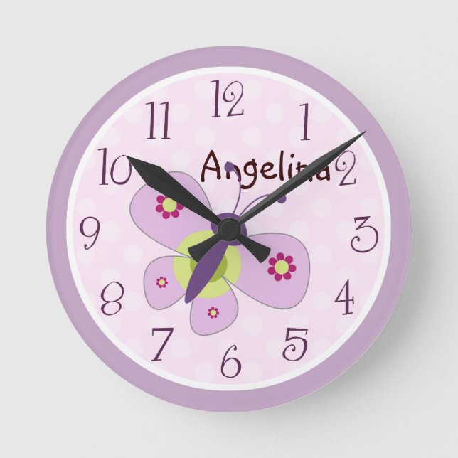 Redondo Relógio de Borboleta de Lavanda Personalizada (Frente)