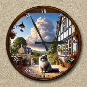 Redondo Relógio de Campo Personalizável Com Fluffy Ragdoll