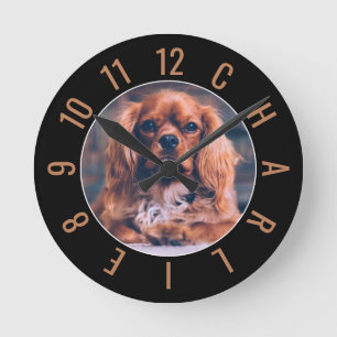 Redondo Relógio de Charlie - Puppy Name Round Clock