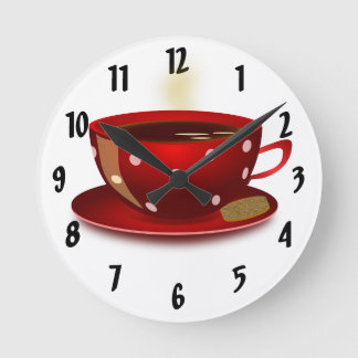 Redondo Relógio De Cozinha De Café Vermelho