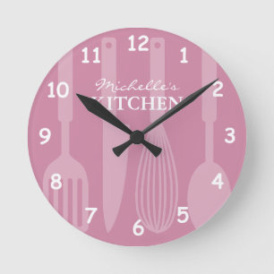 Redondo Relógio de cozinha personalizado com utensílios