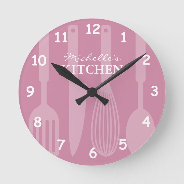Redondo Relógio de cozinha personalizado com utensílios de (Frente)
