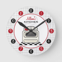 Relógio de Cozinha Vermelha e Preta com Retro