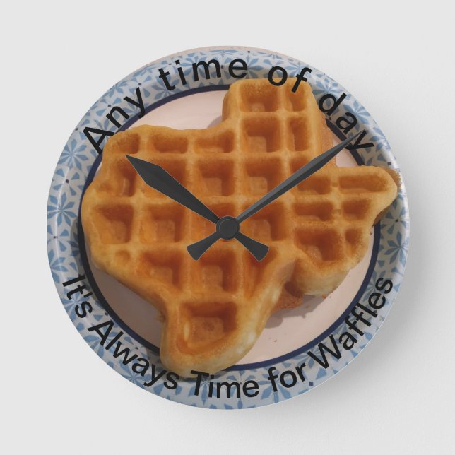 Redondo Relógio de cozinha Waffle em qualquer época do dia (Frente)