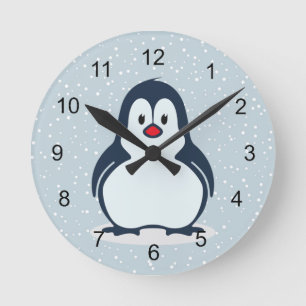 Redondo Relógio de Design de neve pequena em pinguim