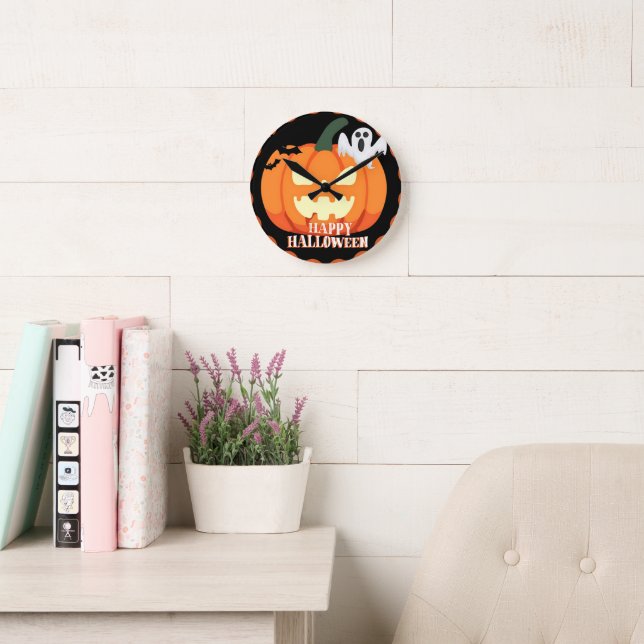 Redondo Relógio de Dia das Bruxas de Spookkin e Ghost (Sala de leitura)