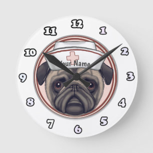 Redondo Relógio de Enfermeira Pug