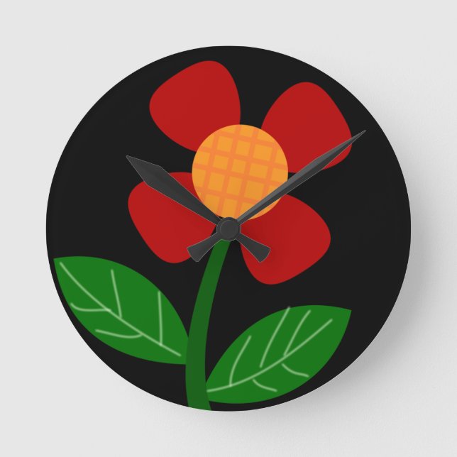 Redondo Relógio de flores de laranja e na moda (Frente)