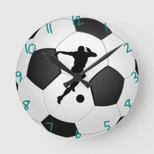 Redondo Relógio de futebol preto e branco