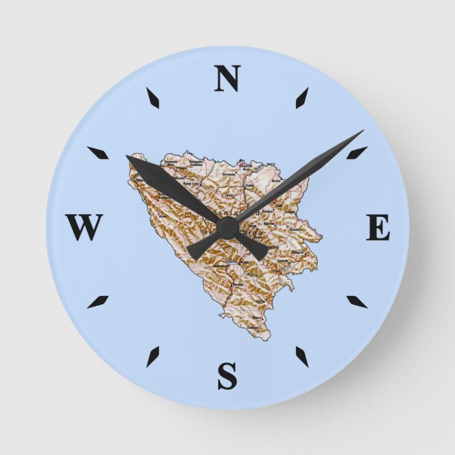 Redondo Relógio de Mapa da Bósnia-Herzegovina (Frente)